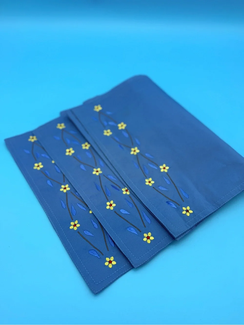 Embroidered Floral Cotton Placemat - Blue